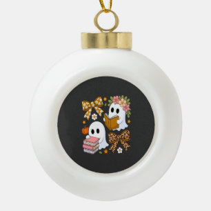 Ghost Books Halloween Floral Fall Halloween Ceramic Ball Christmas Ornament