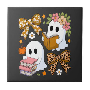 Ghost Books Halloween Floral Fall Halloween Ceramic Tile