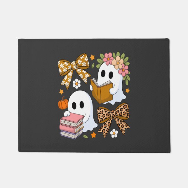 Ghost Books Halloween Floral Fall Halloween Doormat (Front)