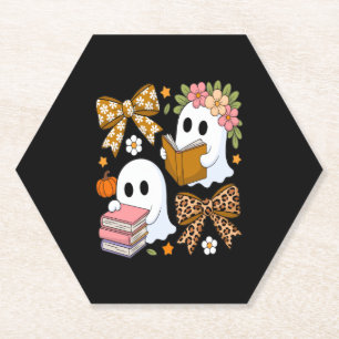 Ghost Books Halloween Floral Fall Halloween Paper Coaster