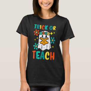 Ghost Books Trick Or Teach Retro Groovy Halloween T-Shirt