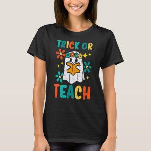 Ghost Books Trick Or Teach Retro Groovy Halloween T-Shirt