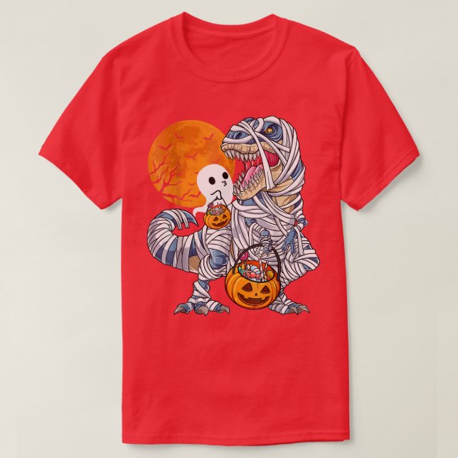 Ghost boos Riding Dinosaur Tre Halloween Pumpkin R T-Shirt (Design Front)