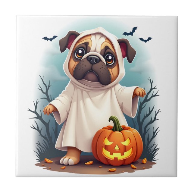 Ghost Bulldog Boo Ceramic Tile (Front)