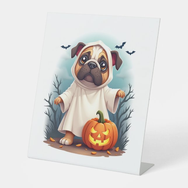 Ghost Bulldog Boo Pedestal Sign (Front)