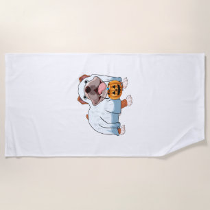 Ghost Bulldog Halloween Dog Beach Towel