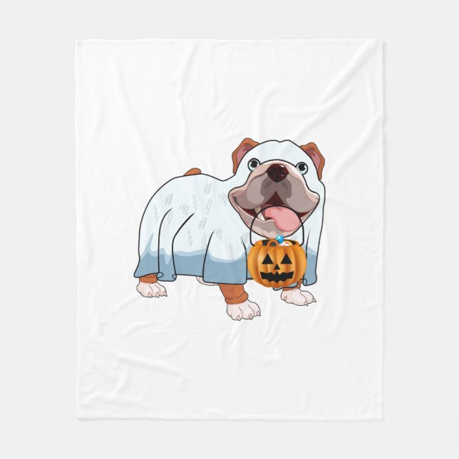 Ghost Bulldog Halloween Dog Fleece Blanket (Front)