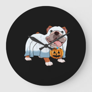 Ghost Bulldog Halloween Dog Large Clock