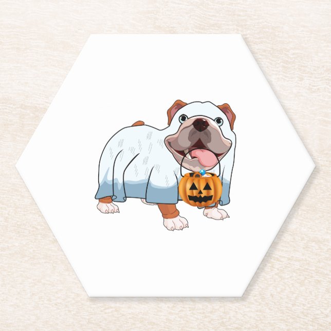 Ghost Bulldog Halloween Dog Paper Coaster (Front)