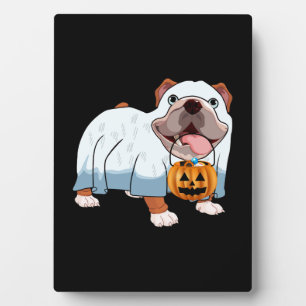 Ghost Bulldog Halloween Dog Plaque