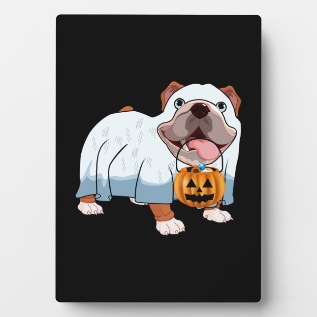 Ghost Bulldog Halloween Dog Plaque (Front)