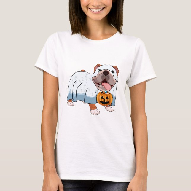 Ghost Bulldog Halloween Dog T-Shirt (Front)