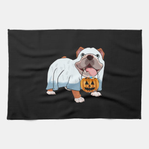 Ghost Bulldog Halloween Dog Tea Towel