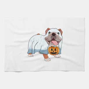 Ghost Bulldog Halloween Dog Tea Towel