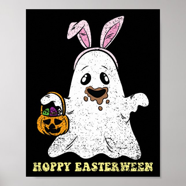 Ghost Bunny Hoppy Easter Egg Hunting Spring Men Wo Poster (Front)