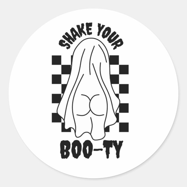 Ghost Butt Design – "Shake Your Boo-ty" Classic Round Sticker (Front)