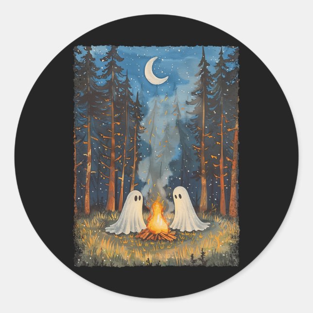 Ghost Campfire Camping Lover Forest Gothic Hallowe Classic Round Sticker (Front)