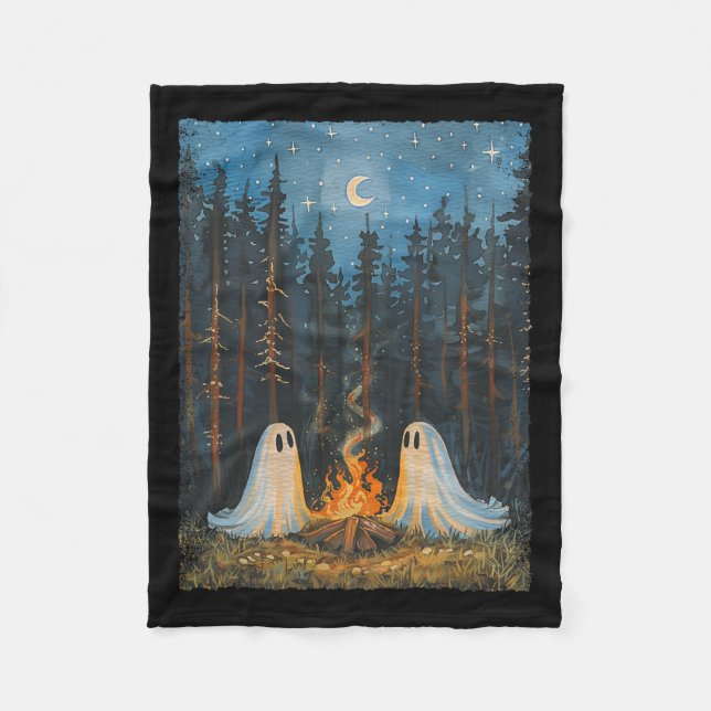 Ghost Campfire Camping Lover Forest Gothic Hallowe Fleece Blanket (Front)