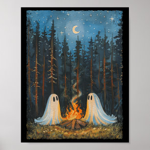 Ghost Campfire Camping Lover Forest Gothic Hallowe Poster