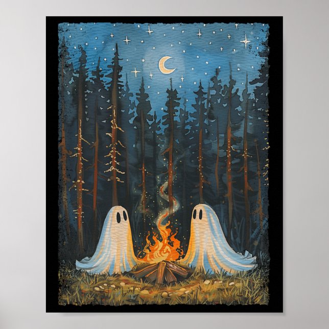 Ghost Campfire Camping Lover Forest Gothic Hallowe Poster (Front)