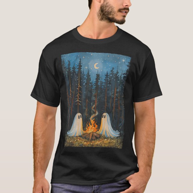 Ghost Campfire Camping Lover Forest Gothic Hallowe T-Shirt (Front)