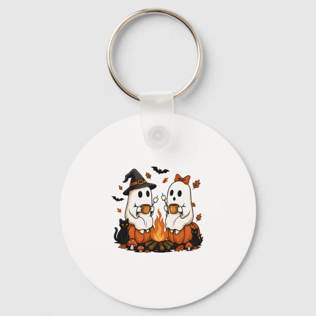 Ghost Campfire Halloween Key Ring (Front)