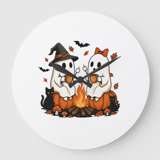 Ghost Campfire Halloween Large Clock (Front)