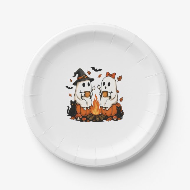 Ghost Campfire Halloween Paper Plate (Front)