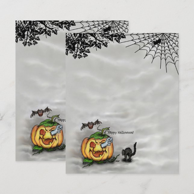 Ghost , Cat , Bat and Pumpkin , Happy Halloween! (Front/Back)