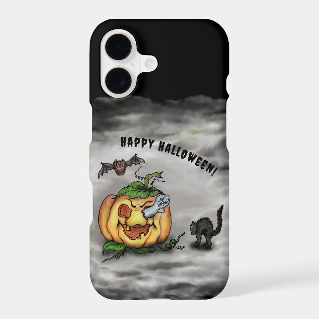 Ghost , Cat , Bat and Pumpkin , Happy Halloween! (Back)