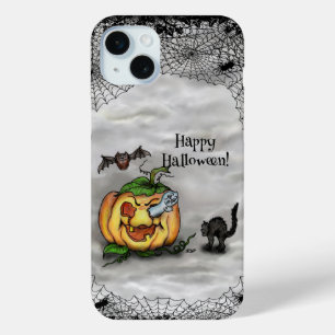 Ghost , Cat , Bat and Pumpkin , Happy Halloween! iPhone 15 Mini Case