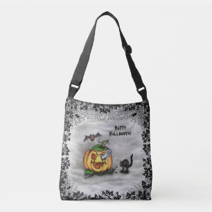 Ghost , Cat , Bat and Pumpkin , Happy Halloween! Crossbody Bag