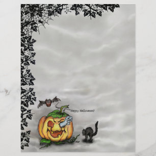 Ghost , Cat , Bat and Pumpkin , Happy Halloween! Custom Letterhead