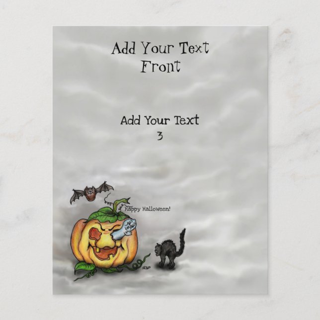 Ghost , Cat , Bat and Pumpkin , Happy Halloween! Flyer (Front)