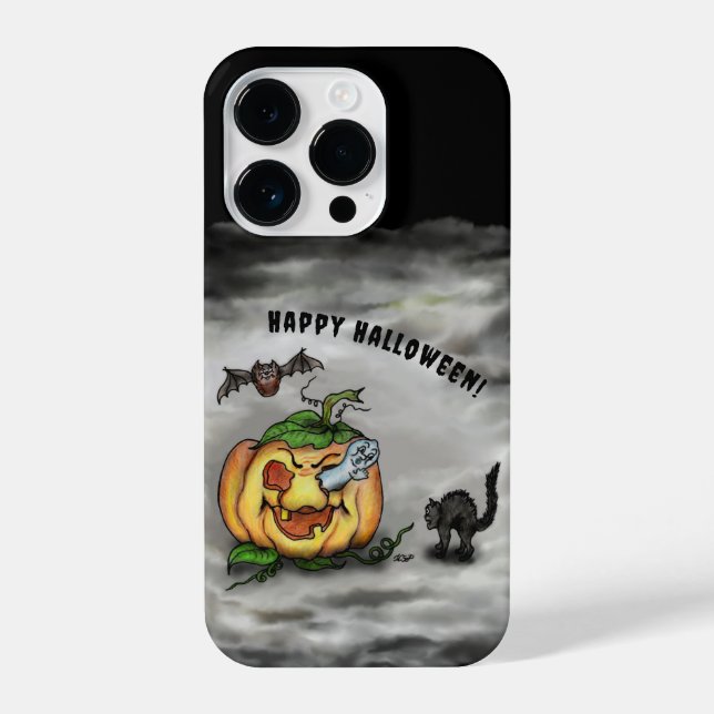 Ghost , Cat , Bat and Pumpkin , Happy Halloween! iPhone Case (Back)