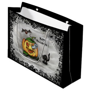 Ghost , Cat , Bat and Pumpkin , Happy Halloween! Large Gift Bag