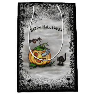 Ghost , Cat , Bat and Pumpkin , Happy Halloween! Medium Gift Bag