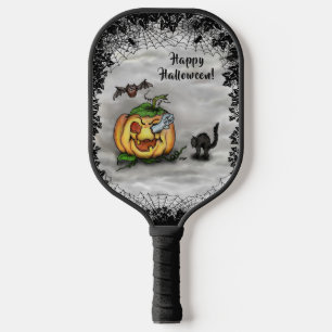 Ghost , Cat , Bat and Pumpkin , Happy Halloween! Pickleball Paddle