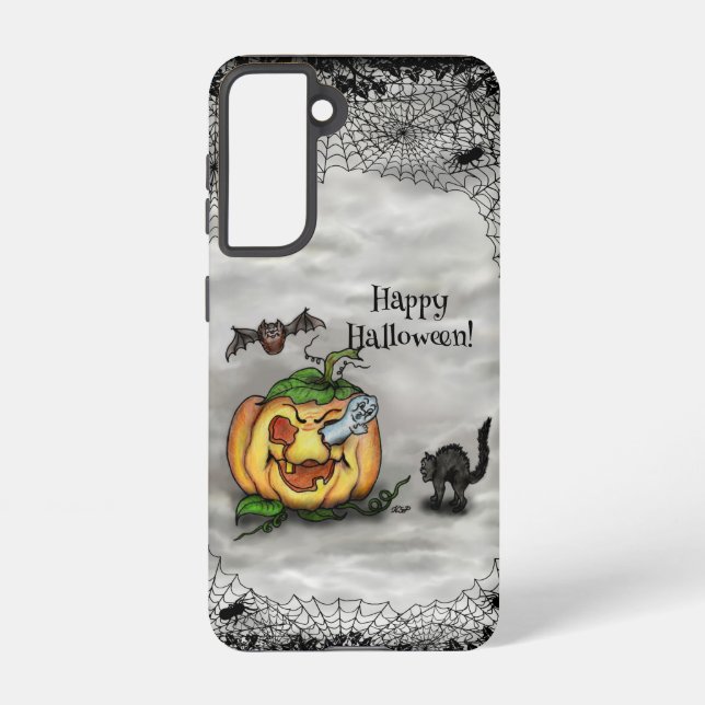 Ghost , Cat , Bat and Pumpkin , Happy Halloween! Samsung Galaxy S21 Case (Back)