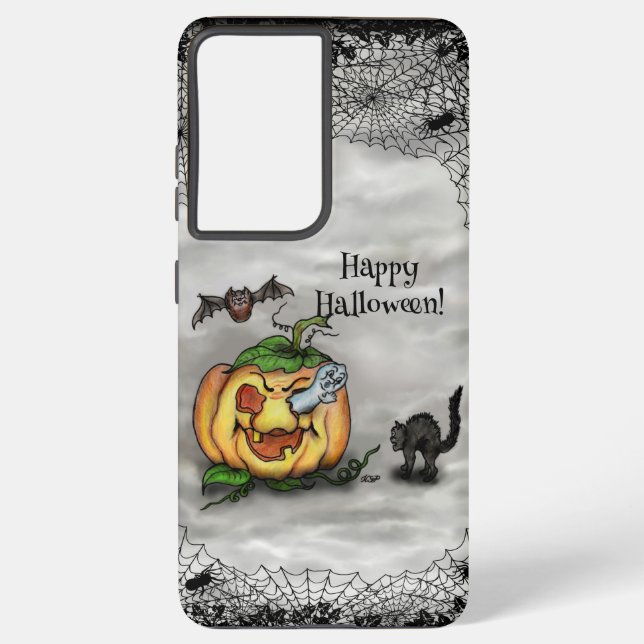 Ghost , Cat , Bat and Pumpkin , Happy Halloween! Samsung Galaxy S21 Ultra Case (Back)