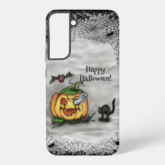 Ghost , Cat , Bat and Pumpkin , Happy Halloween! Samsung Galaxy S22+ Case (Back)