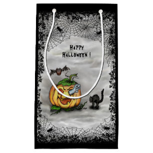 Ghost , Cat , Bat and Pumpkin , Happy Halloween! Small Gift Bag
