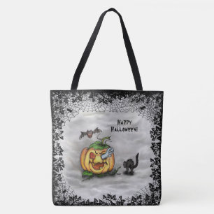 Ghost , Cat , Bat and Pumpkin , Happy Halloween! Tote Bag