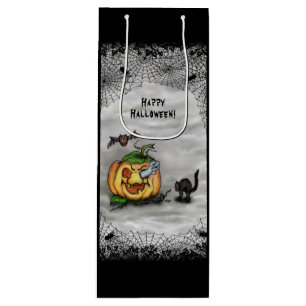 Ghost , Cat , Bat and Pumpkin , Happy Halloween! Wine Gift Bag