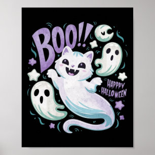 Ghost Cat Boo Kitty Halloween Poster