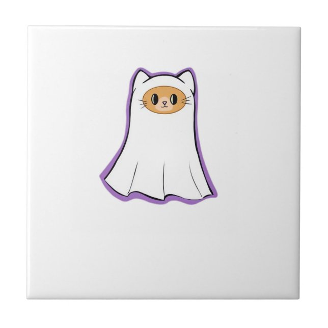 ghost cat Classic T-Shirt_3 Ceramic Tile (Front)