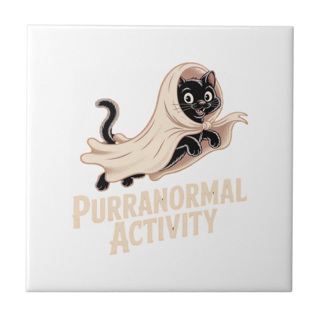 Ghost Cat Classic T-Shirt Ceramic Tile (Front)