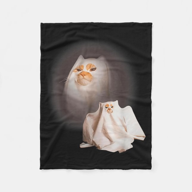 Ghost Cat Ghost Kitten Funny Cat Meme Halloween  Fleece Blanket (Front)