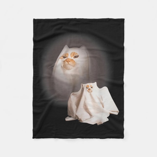 Ghost cat Ghost Kitten Funny cat Meme Halloween Fleece Blanket (Front)