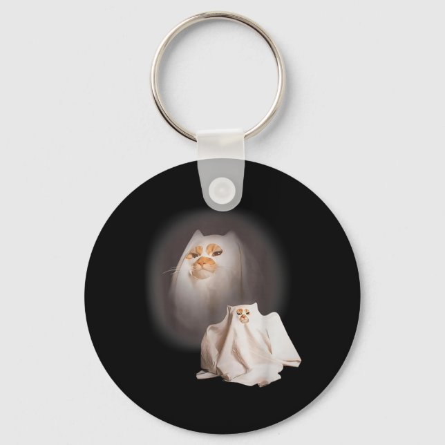 Ghost cat Ghost Kitten Funny cat Meme Halloween Key Ring (Front)